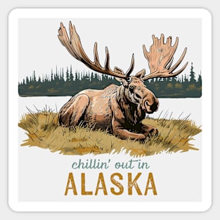 Chillin' in Alaska Moose Art Sticker